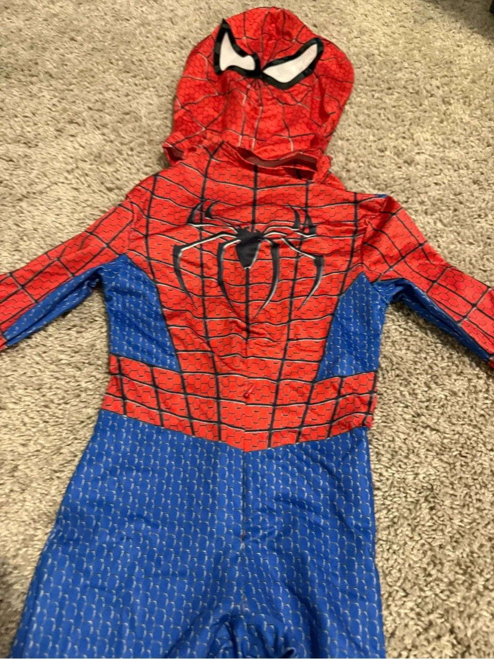 Kids Red & Blue Spider Superhero Costume Hoodie Jumpsuit